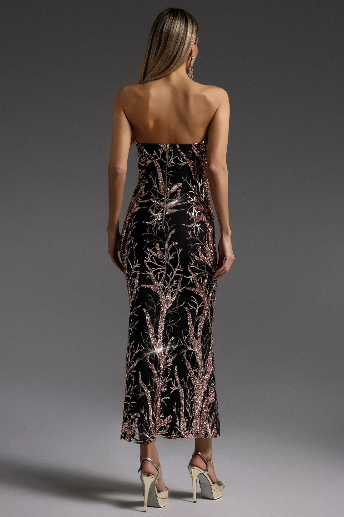 Kaylee Sleeveless Sequin Uzun Elbise