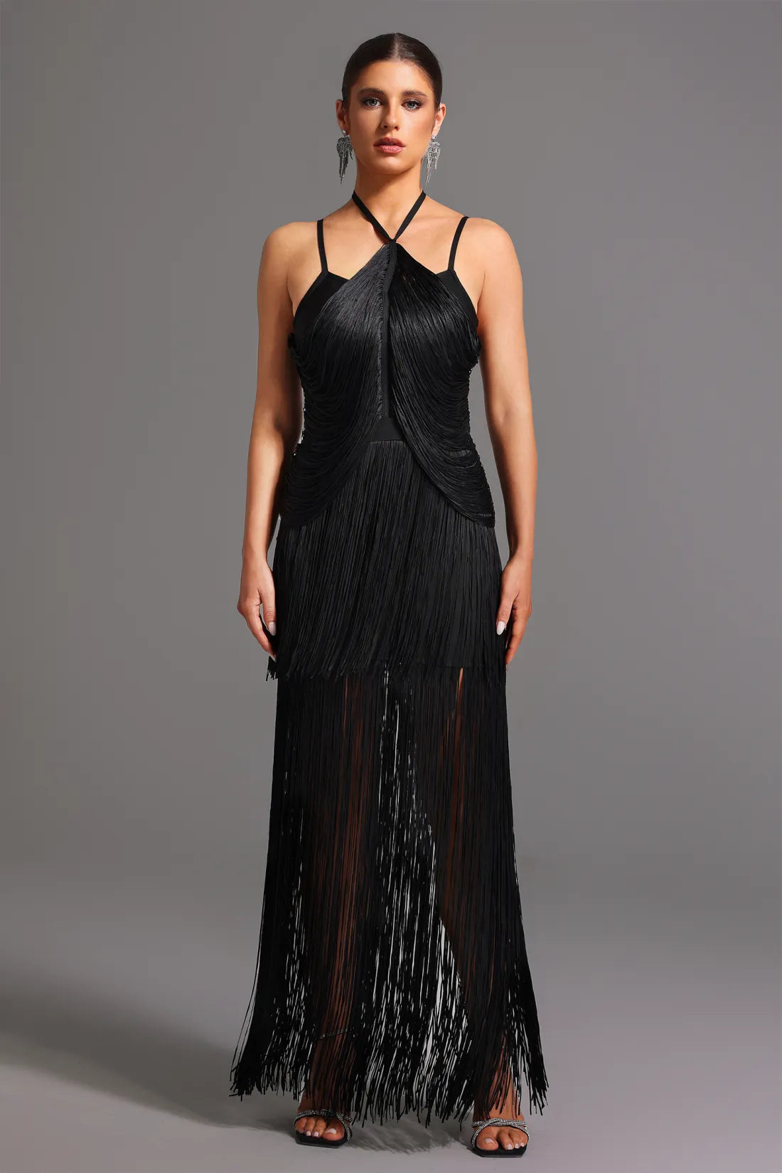 Kivi Bandaj Boyundan Bağlamalı Püsküllü Maxi Elbise