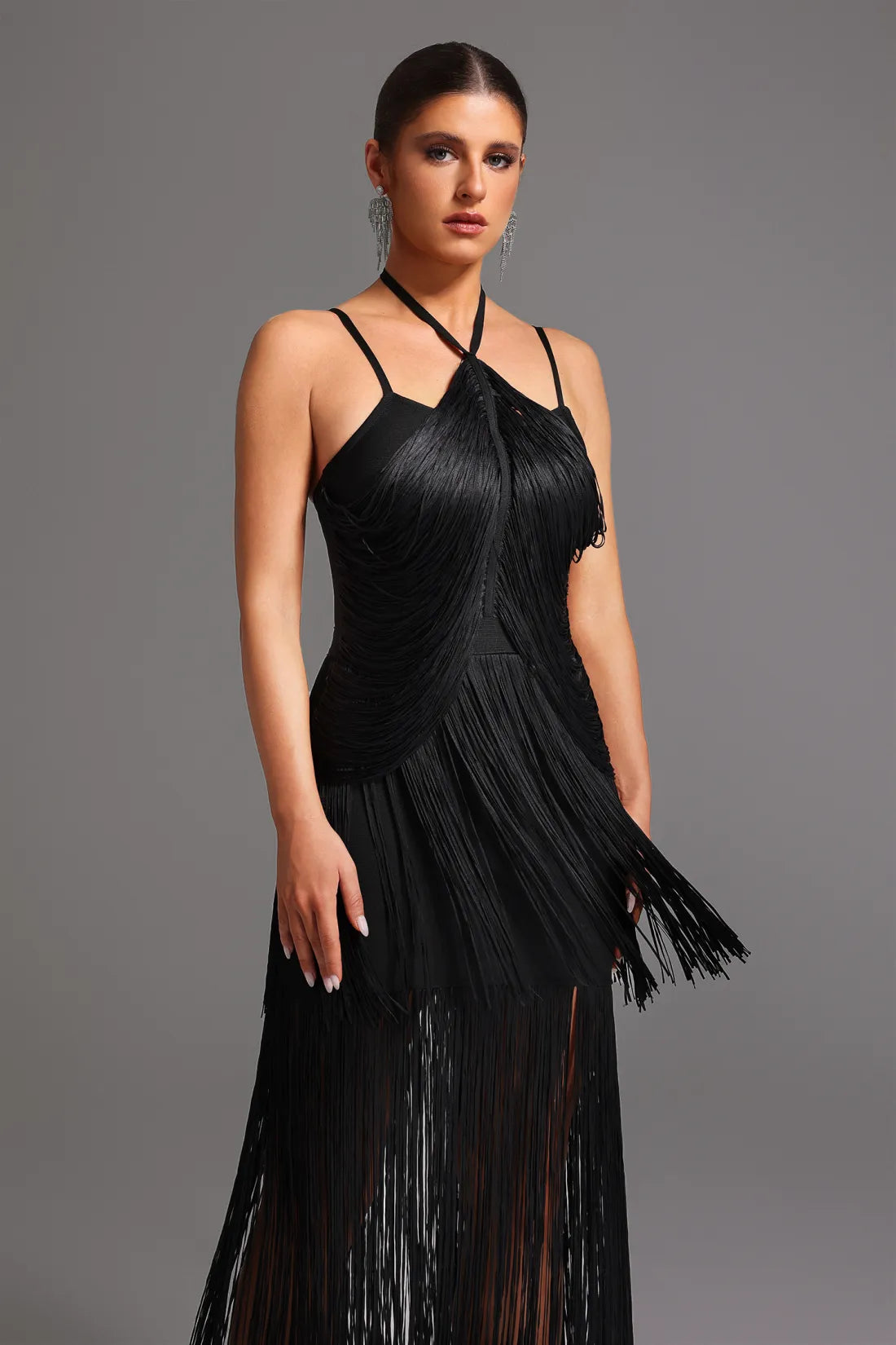 Kivi Bandaj Boyundan Bağlamalı Püsküllü Maxi Elbise