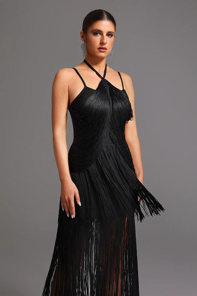 Kivi Bandaj Boyundan Bağlamalı Püsküllü Maxi Elbise