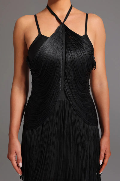 Kivi Bandaj Boyundan Bağlamalı Püsküllü Maxi Elbise