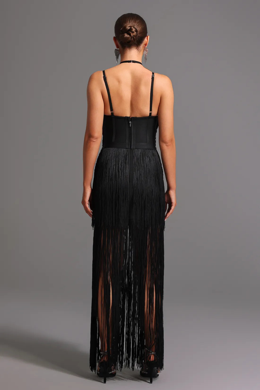 Kivi Bandaj Boyundan Bağlamalı Püsküllü Maxi Elbise