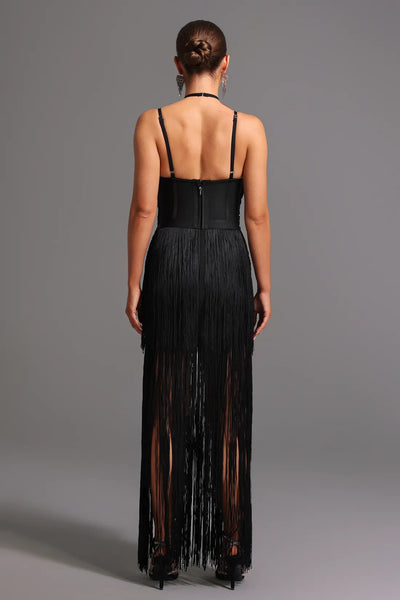 Kivi Bandaj Boyundan Bağlamalı Püsküllü Maxi Elbise