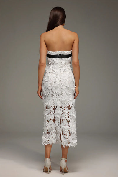 Mio Straplez Dantel Çiçekli Uzun Elbise