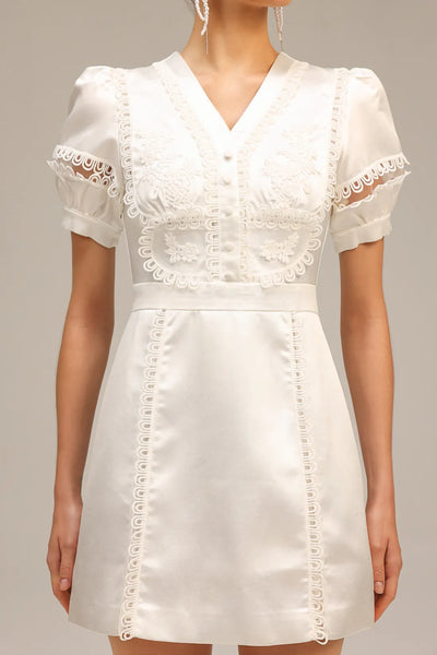 Edwina V Yaka Puf Kollu Mini Elbise