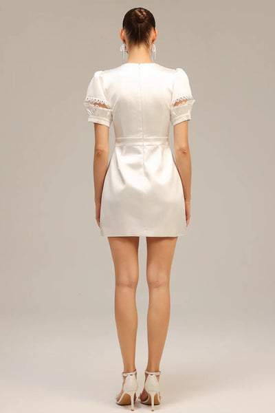 Edwina V Yaka Puf Kollu Mini Elbise