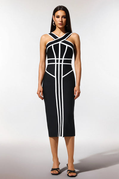 Serren Kolsuz Çizgili Bandaj Maxi Elbise