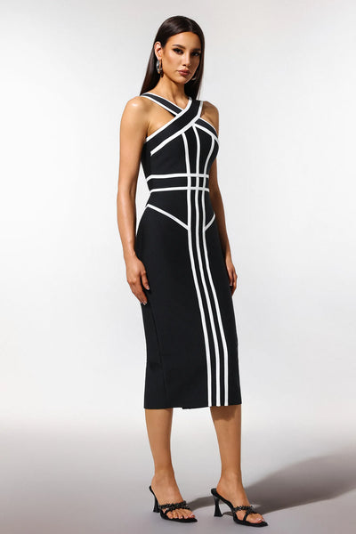 Serren Kolsuz Çizgili Bandaj Maxi Elbise