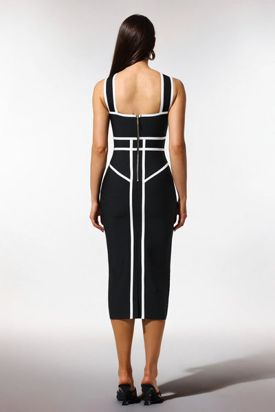Serren Kolsuz Çizgili Bandaj Maxi Elbise