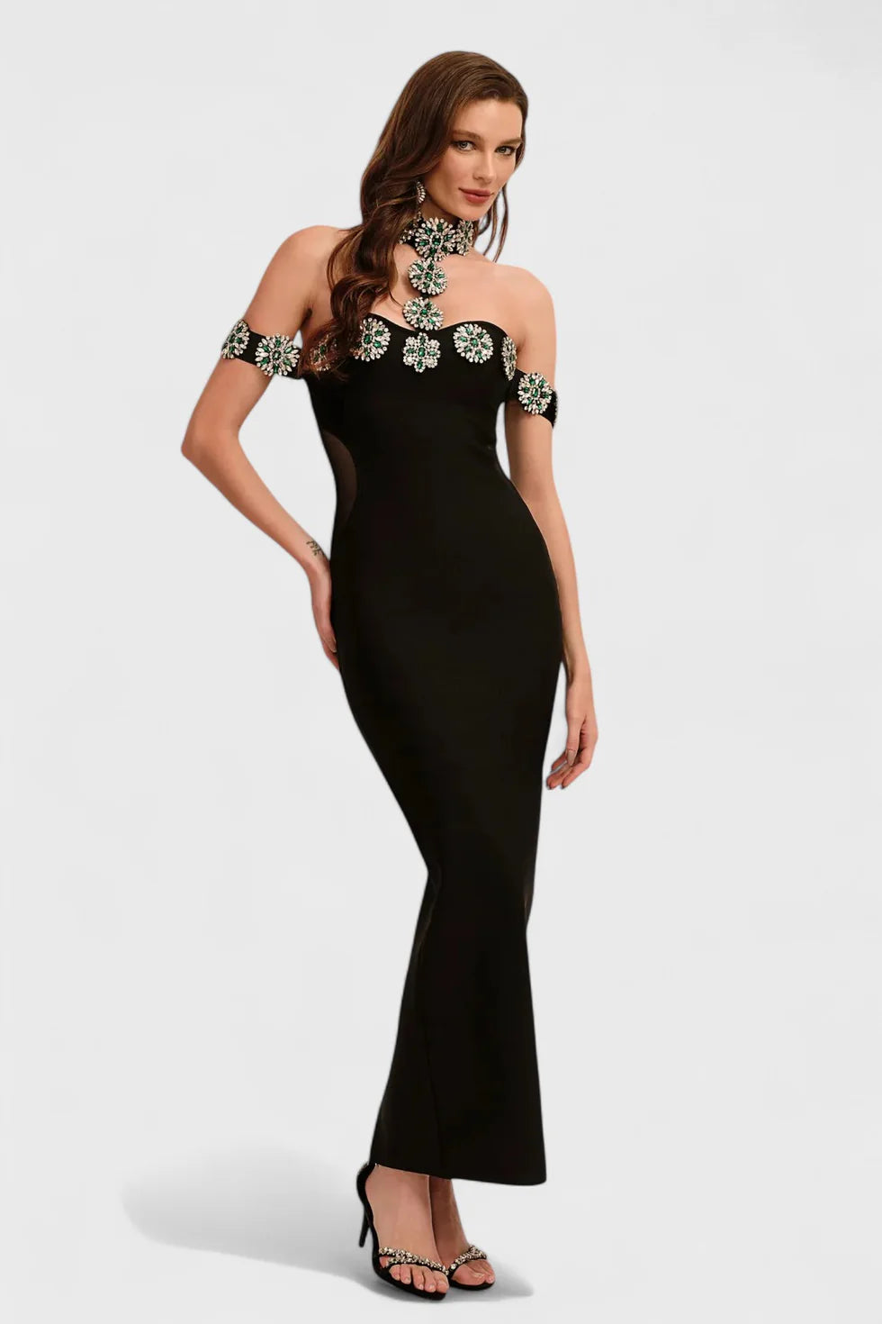 Alessandra Süslemeli Bandaj Uzun Elbise