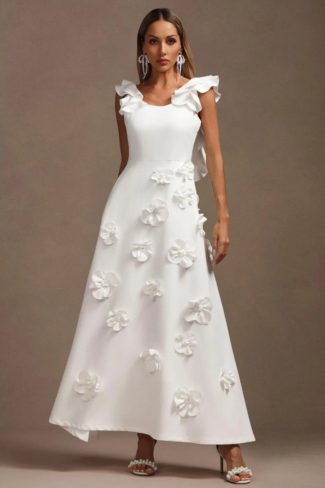 Mistrsa Halter Çiçek Katlı Uzun Elbise