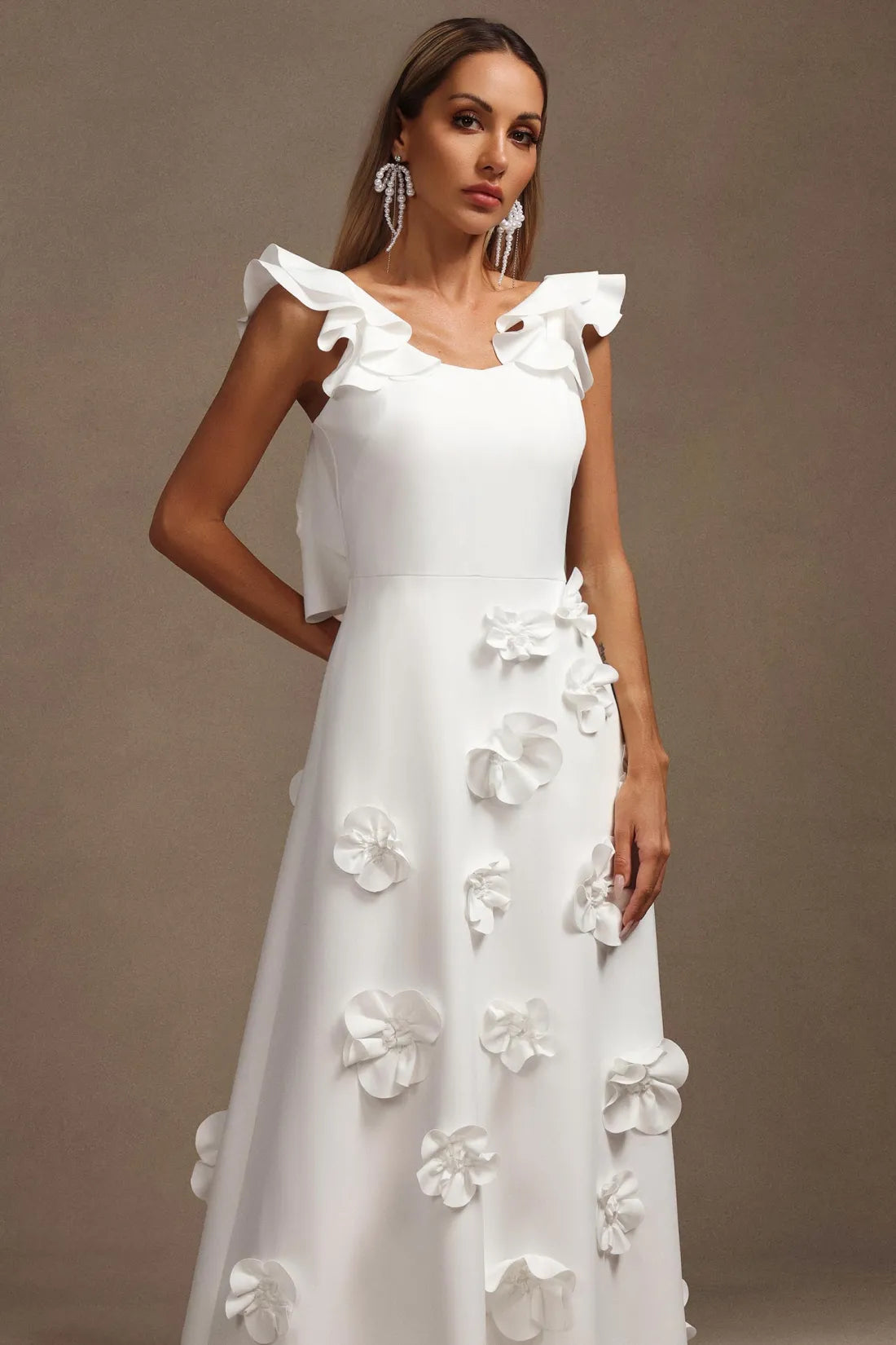 Mistrsa Halter Çiçek Katlı Uzun Elbise