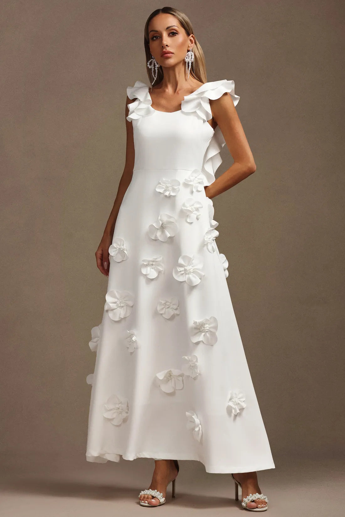 Mistrsa Halter Çiçek Katlı Uzun Elbise