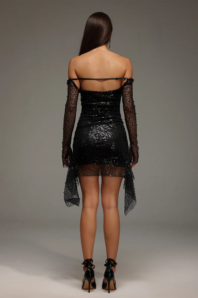 Francina Uzun Kollu Volanlı Mini Elbise