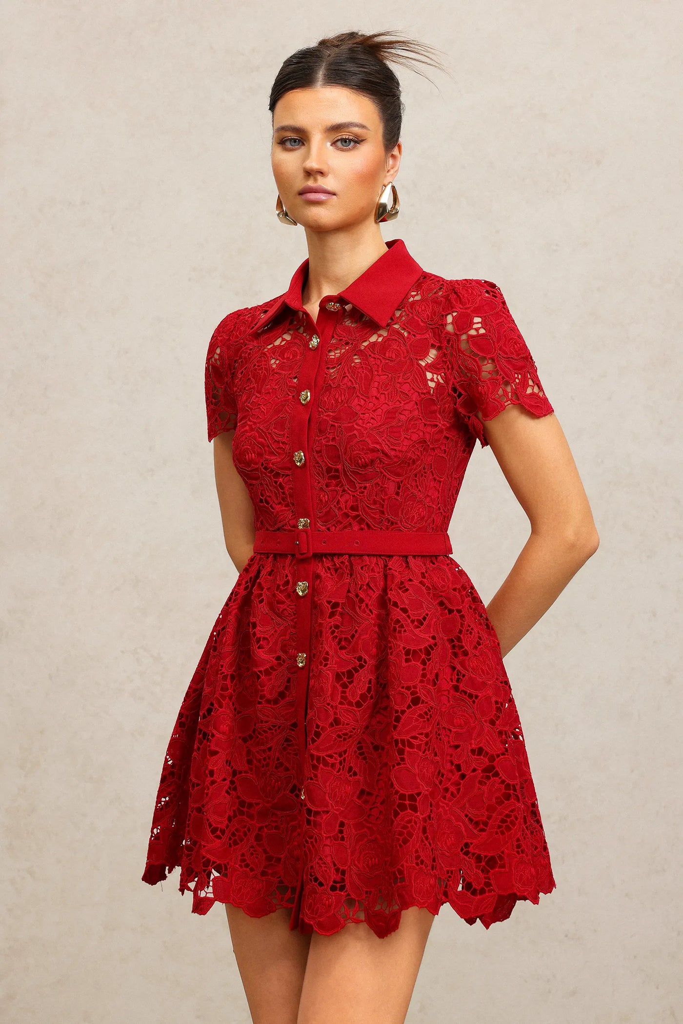 Unica Yaka Dantel Mini Elbise