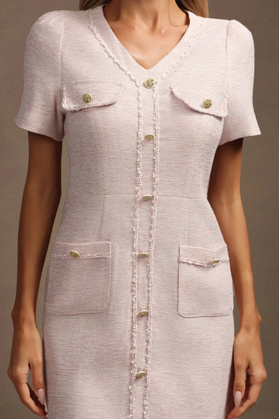 Kısa Kollu Altın Düğmeli Mini Elbise