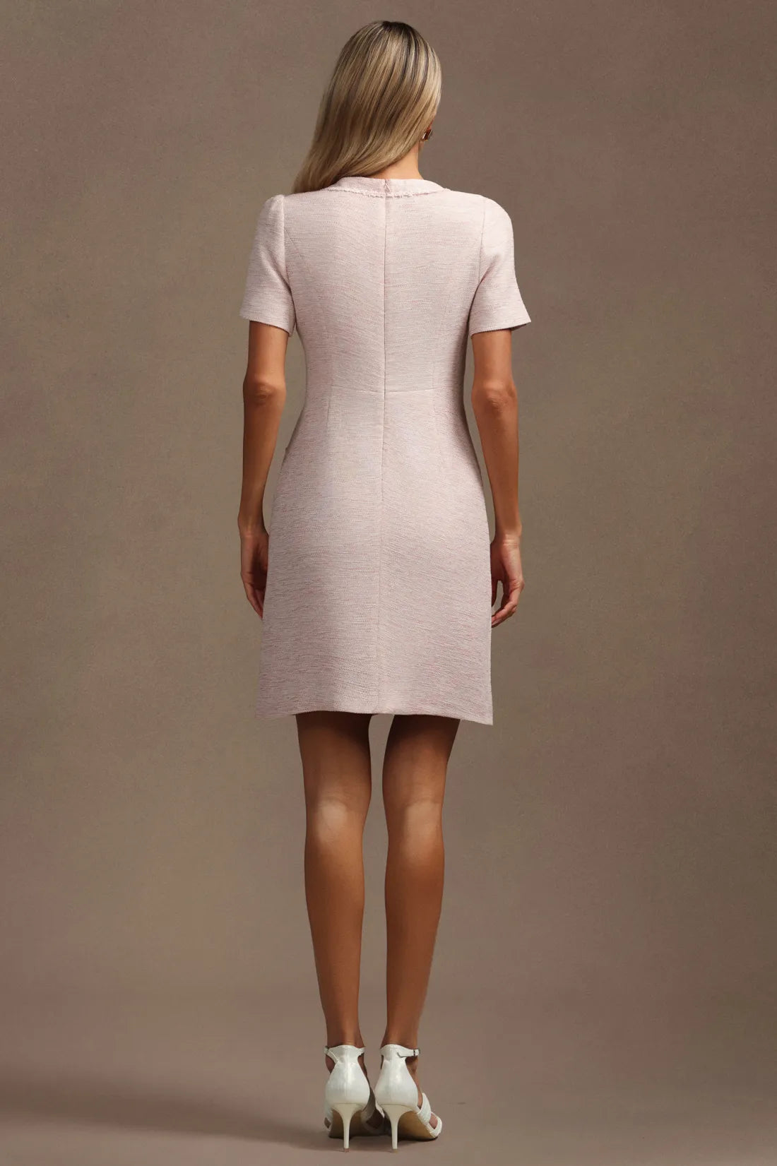 Kısa Kollu Altın Düğmeli Mini Elbise