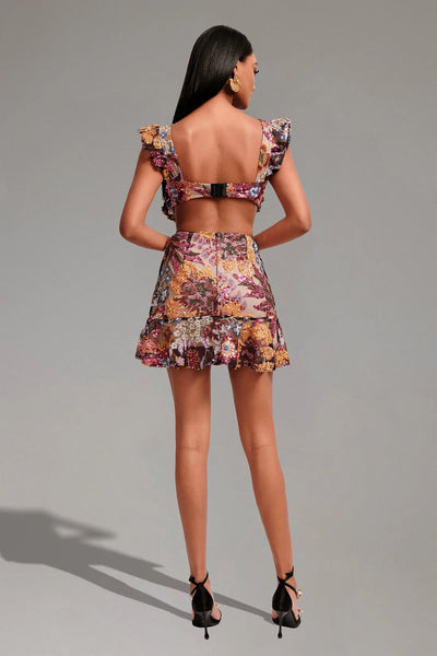 Livana Çiçek Payetli File Mini Elbise