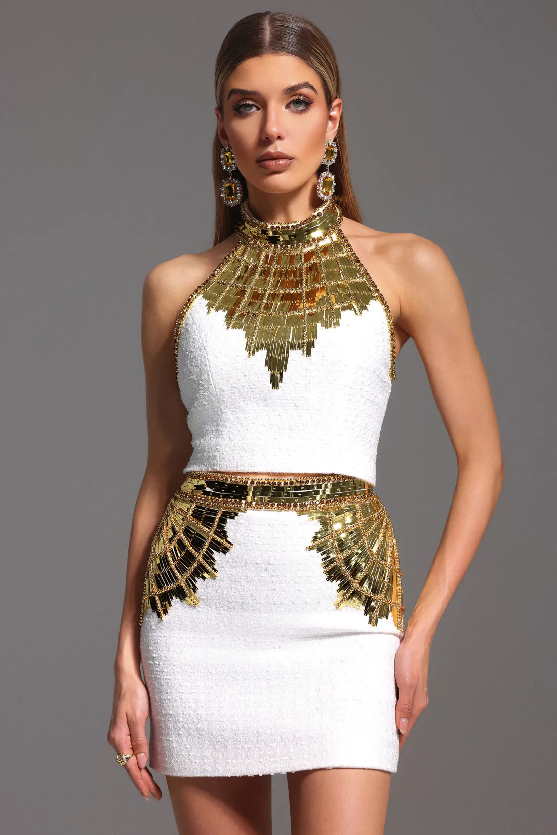 Havani Choker Kolsuz Payetli Mini İki Parça Set