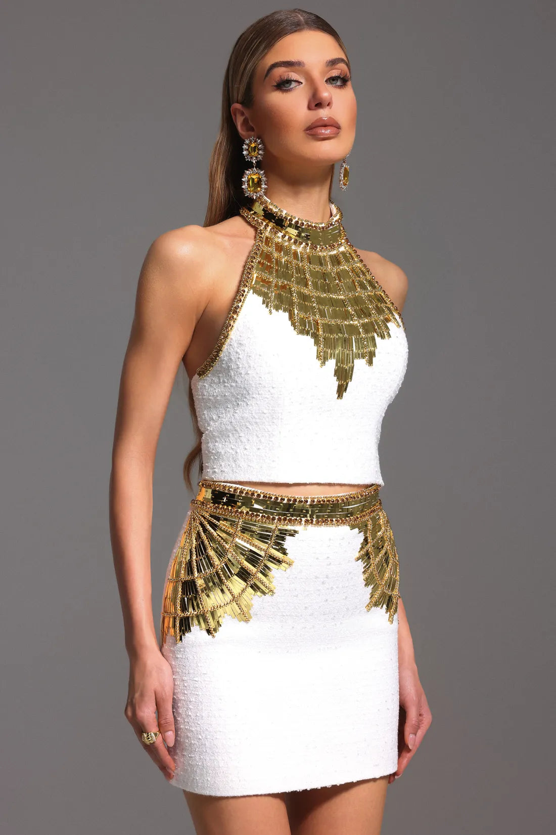 Havani Choker Kolsuz Payetli Mini İki Parça Set