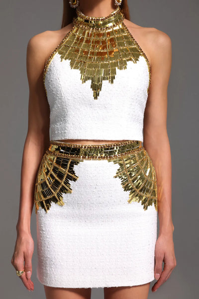 Havani Choker Kolsuz Payetli Mini İki Parça Set