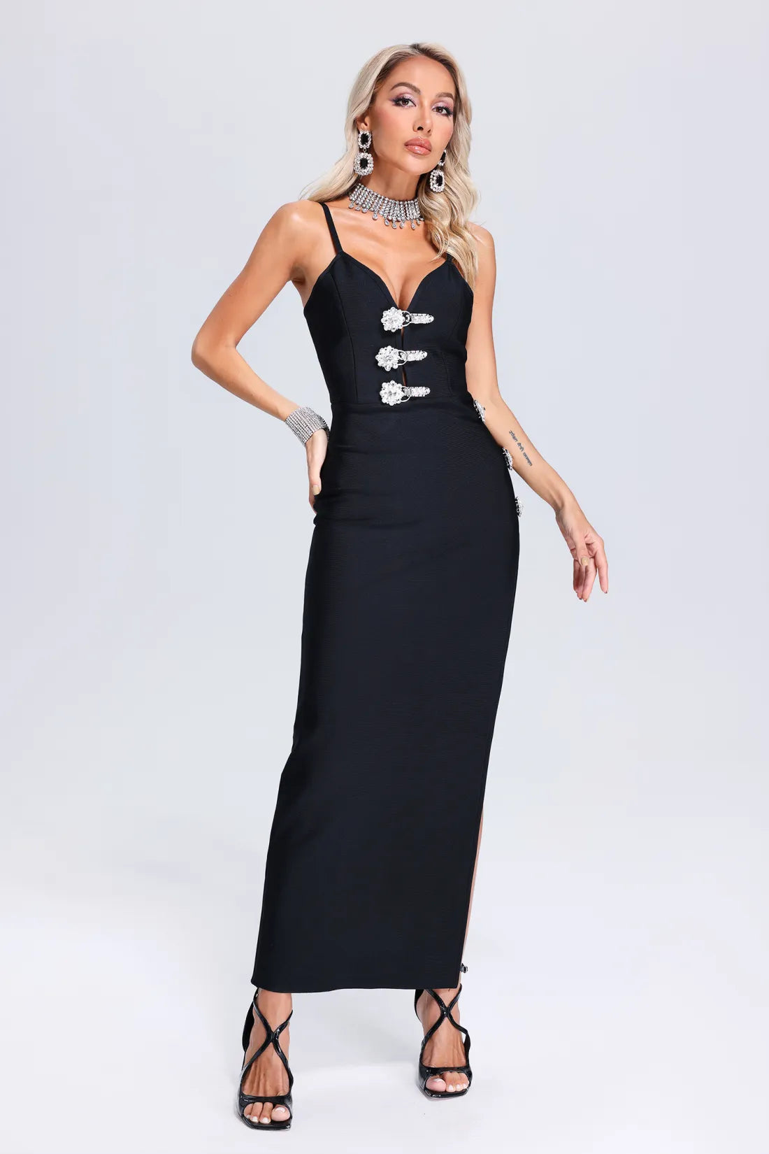 Zerasa Yüksek Yırtmaçlı Bandaj Uzun Elbise